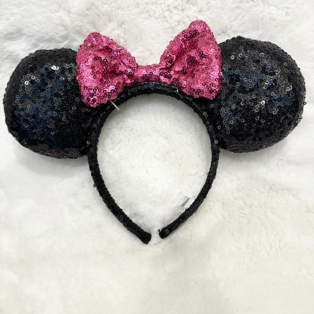 *NEW* Disney Headband Black Sequins and Pink Bow Disney Inspired Minnie Ears